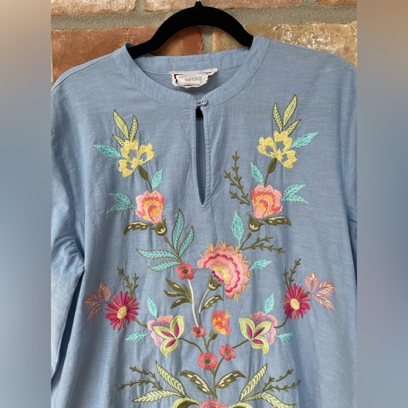 Johnny Was Camellia Mandarin Collar Cotton Dress Light Denim Blue Sz XSmall - Picture 4 of 8